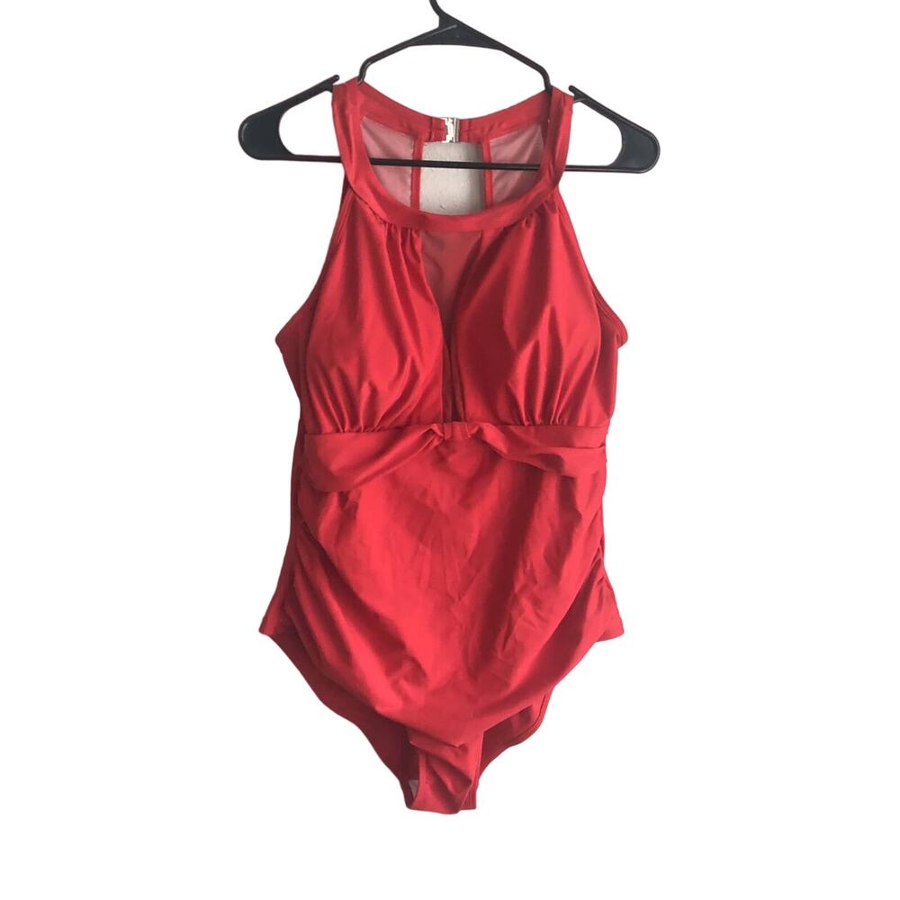 Red Chic Soul Red Mesh Detail One Piece Swimsuit - XXL